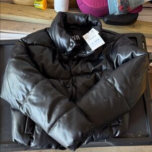 Zara Shiny Black Puffer Coat